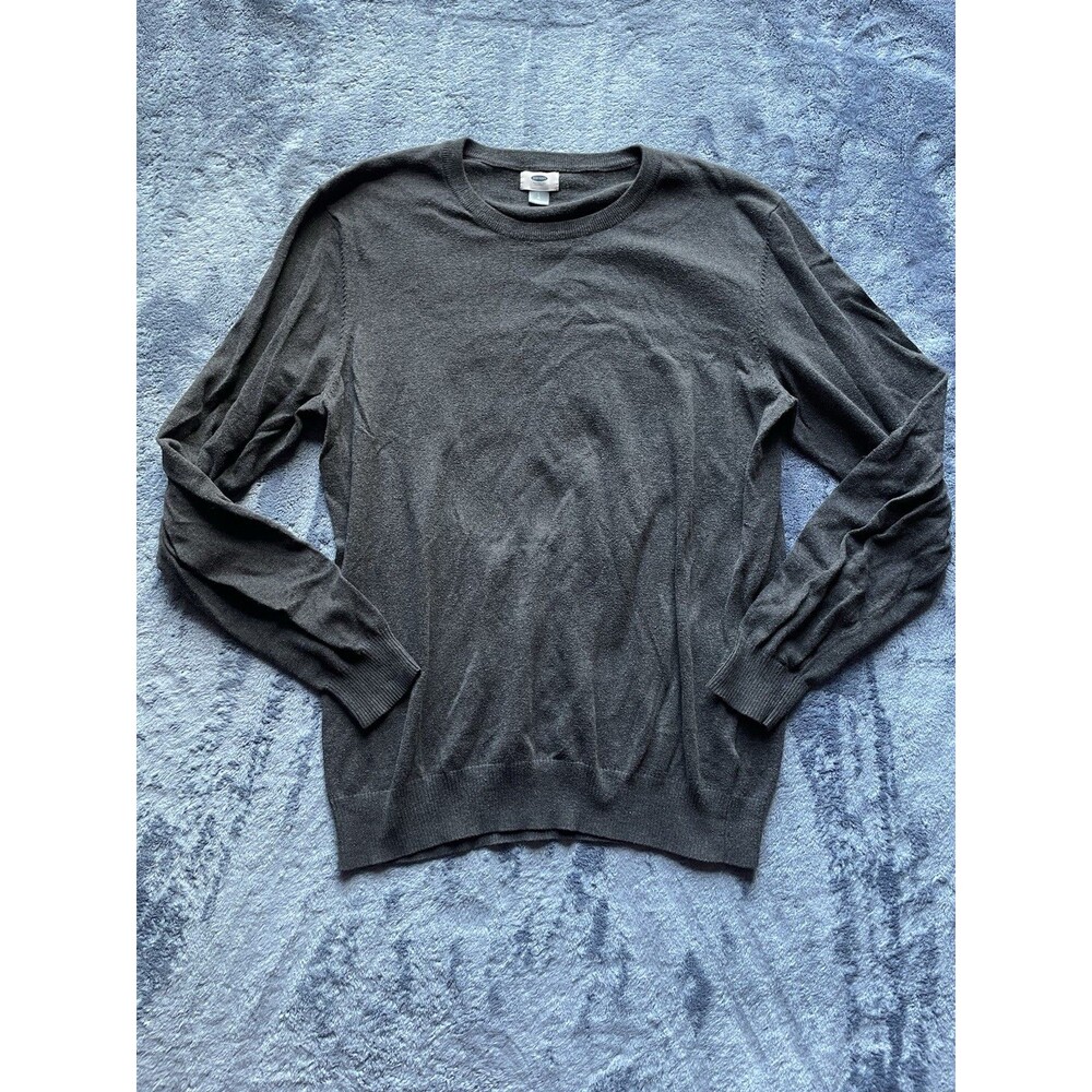 Old Navy Mens Sweater Sz L  Gray Long Sleeve V Neck Solid Tight Knit Pullover